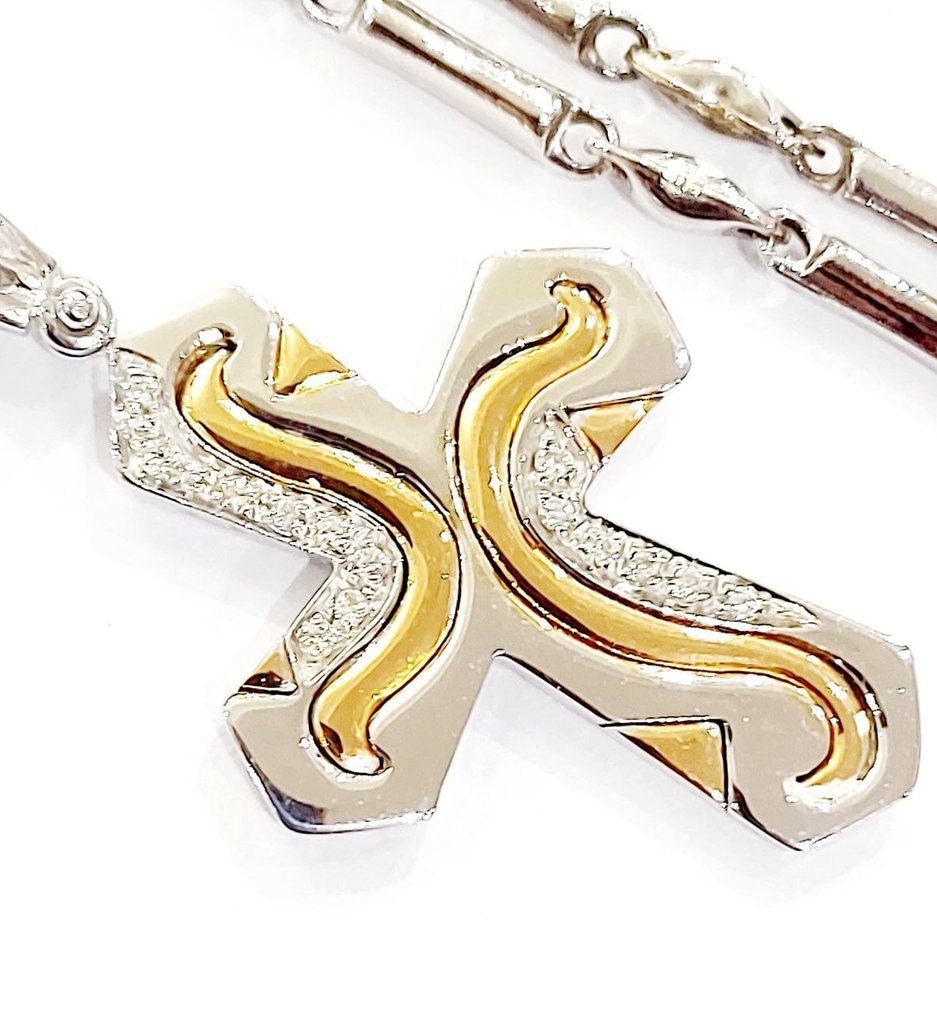 Collier avec pendentif - 18 carats Or blanc, Or jaune -  0.46ct. tw. Diamant (Naturelle)  #1.0