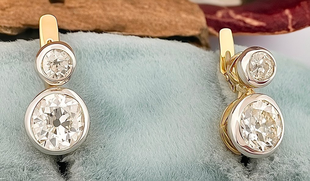 Σκουλαρίκια - 18 καράτια Κίτρινο χρυσό, Λευκός χρυσός Διαμάντι (Φυσικό)  #4.3