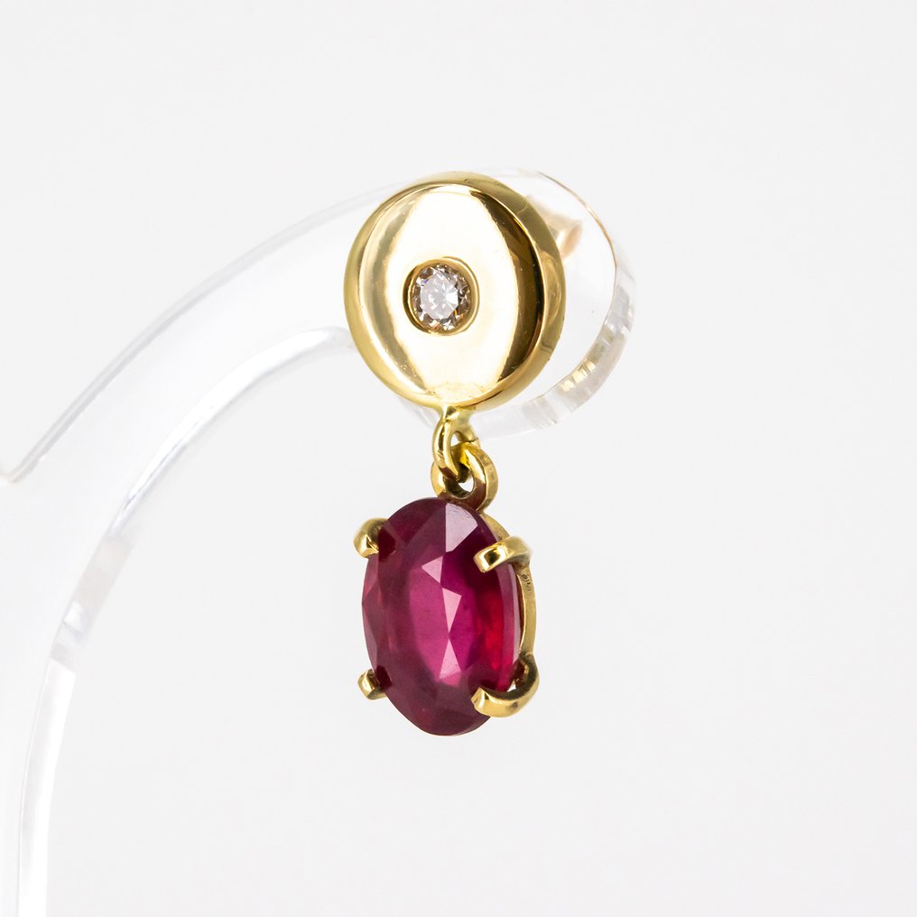 Boucles d'oreilles - 18 carats Or jaune Rubis - Diamant #2.1