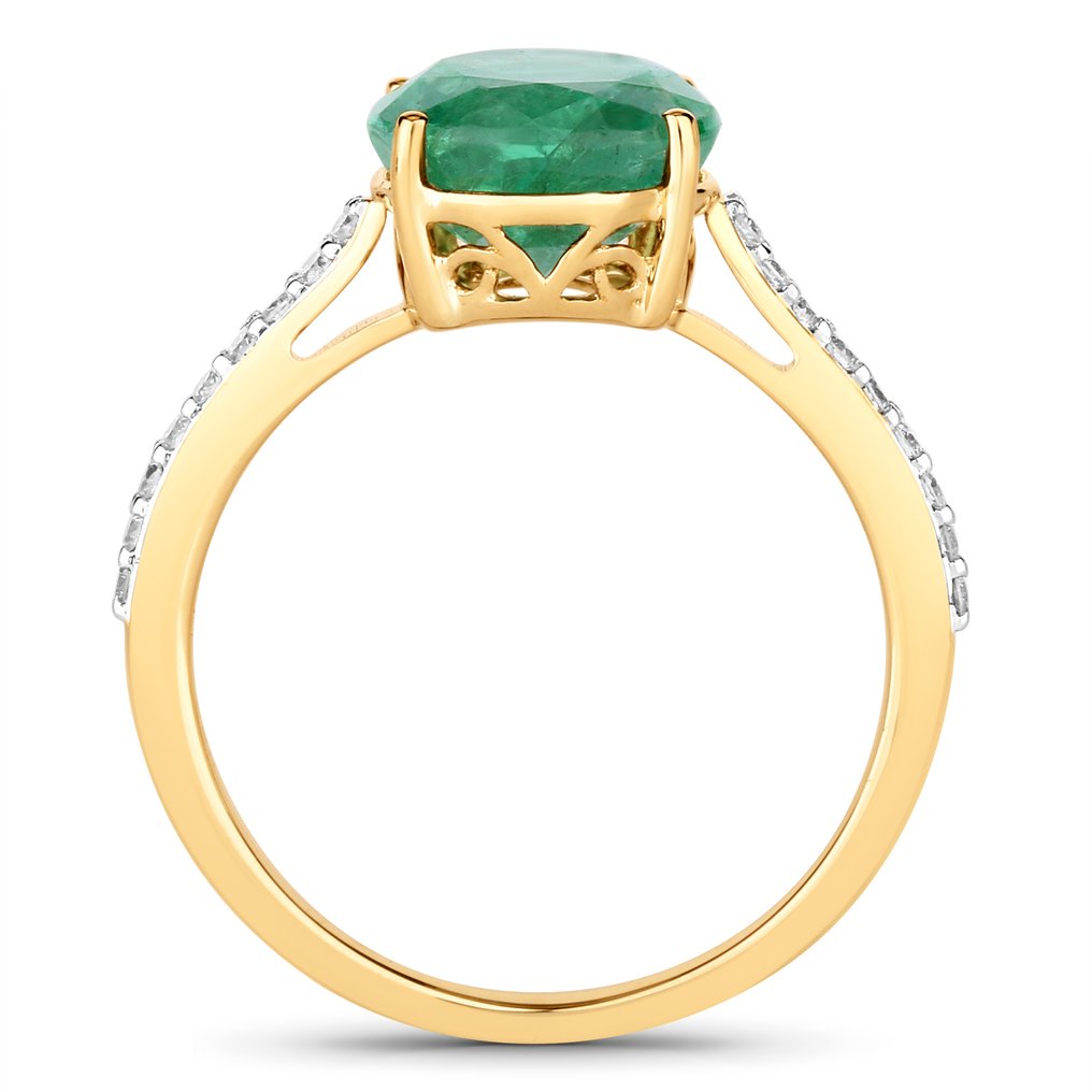 Ring - 14 kt. Yellow gold -  3.56ct. tw. Emerald - Diamond #4.3