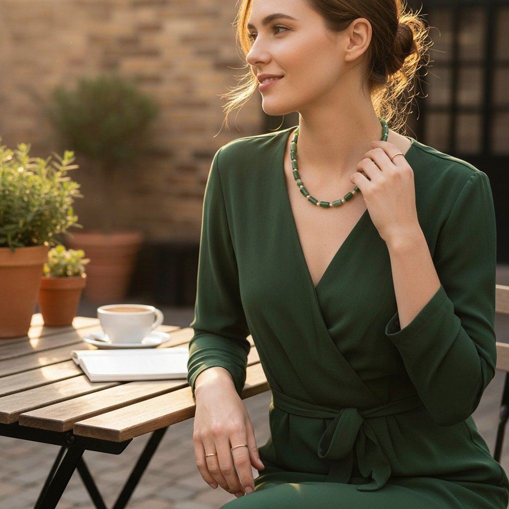 没有保留价 - 项链 - 18K包金 黄金 珍珠 - 祖母绿 #2.1