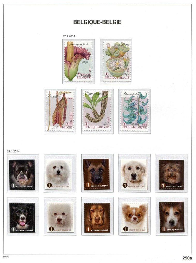 比利時 2014 - 来自块状和册子的邮票，贴在Davo相册页上。 #1.0