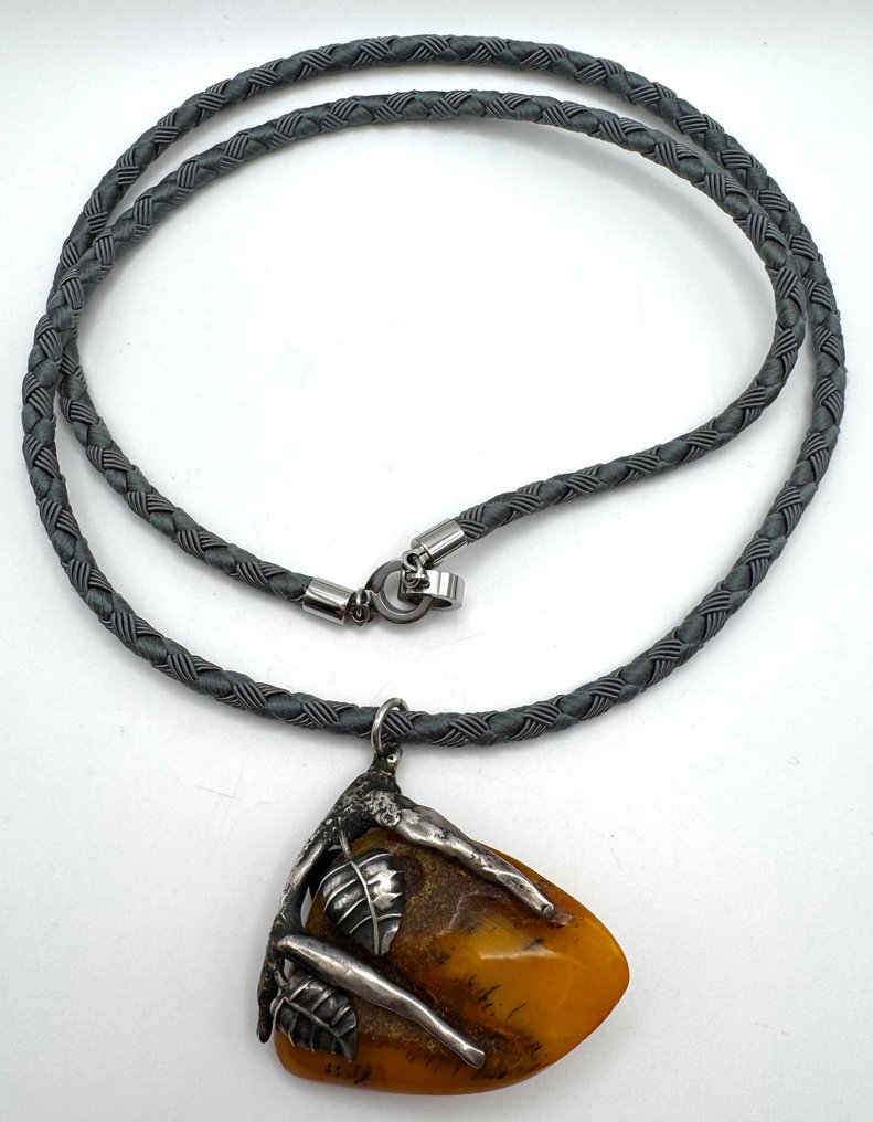 Fără preț de rezervă - Lanț Argint, Amber Chihlimbar #1.0