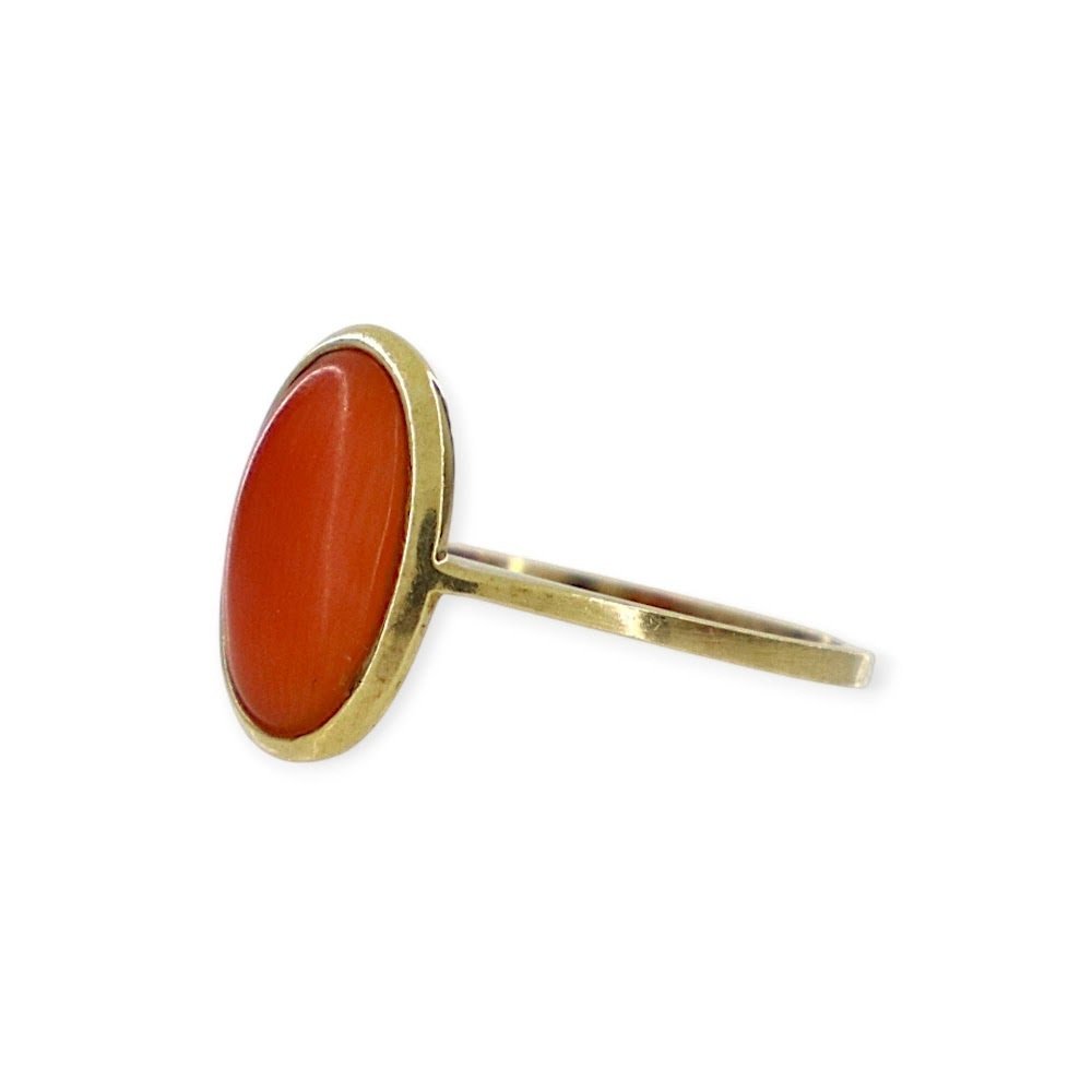 Zonder minimumprijs - Ring - 18 karaat Geel goud - natuurlijk koraal #1.0