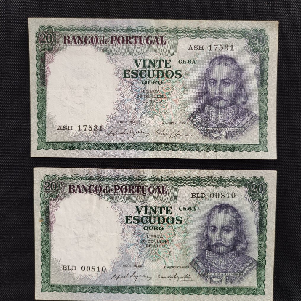 Portugal. - 2 x 20 Escudos 1960 - Pick 163 (Sem preço de reserva) #1.0