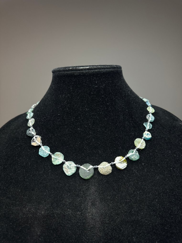 Ancient Roman Ancient Roman glass and stone and other Beads Necklace in Chroome-plated Heart casing ,(100 B.C. -  (No reserve price) #1.0