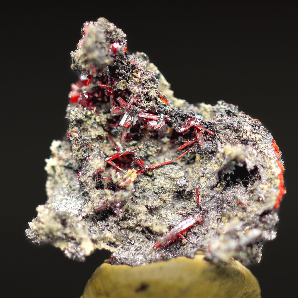 Bright Blood Red Realgar Crystal on matrix - Height: 11 mm - Width: 11 mm- 0.19 g - (1) #1.0