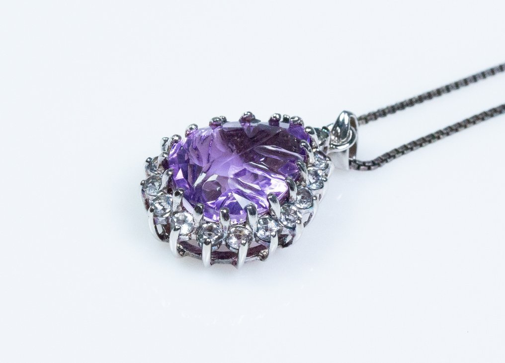 Sem preço de reserva - Colar com pingente - Prata 925 - 7,00 ct Ametista - Topázio - Escultura #2.1