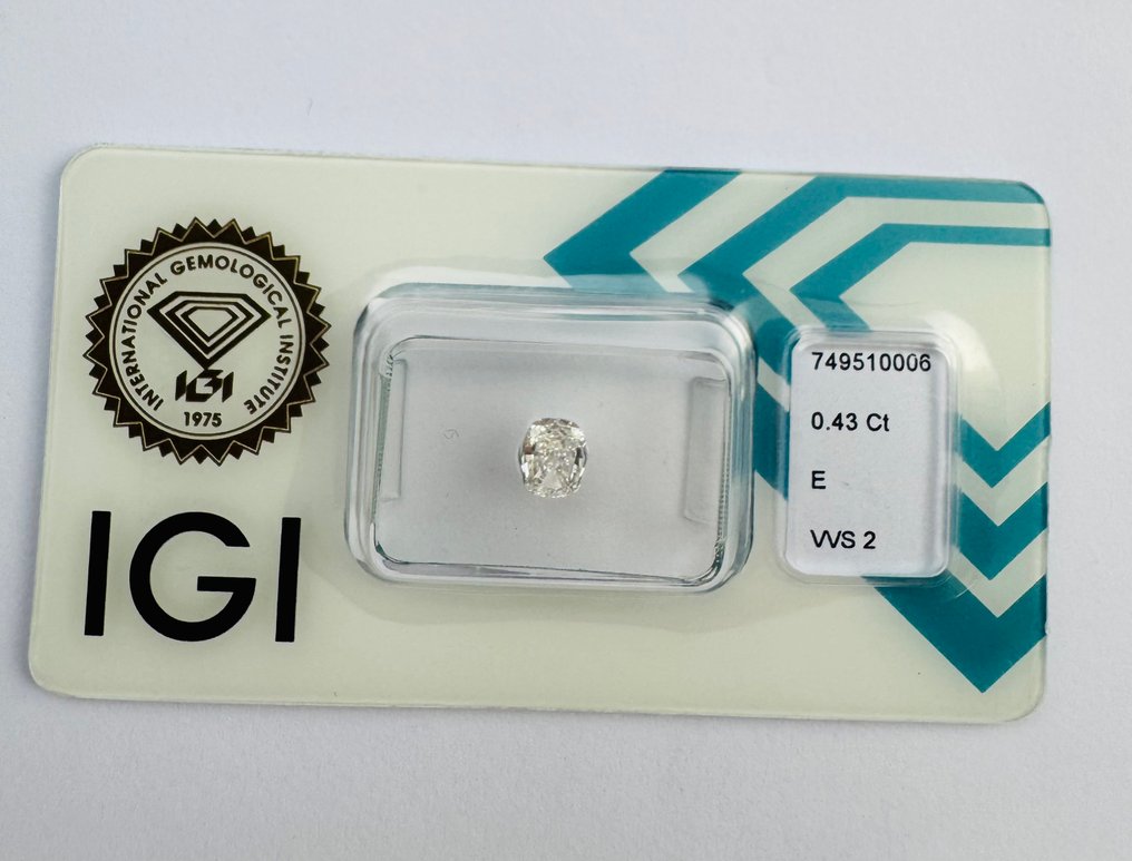 没有保留价 - 1 pcs 钻石 (天然) - 0.43 ct - 枕形 - E - VVS2 极轻微内含二级 - 国际宝石研究院(IGI) - *VG VSL* #1.0