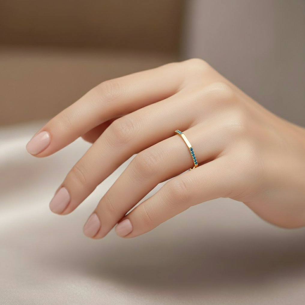 Sans prix de réserve - Bague - 14 carats Or jaune - 0.12ct. tw. Aigue-marine #1.0