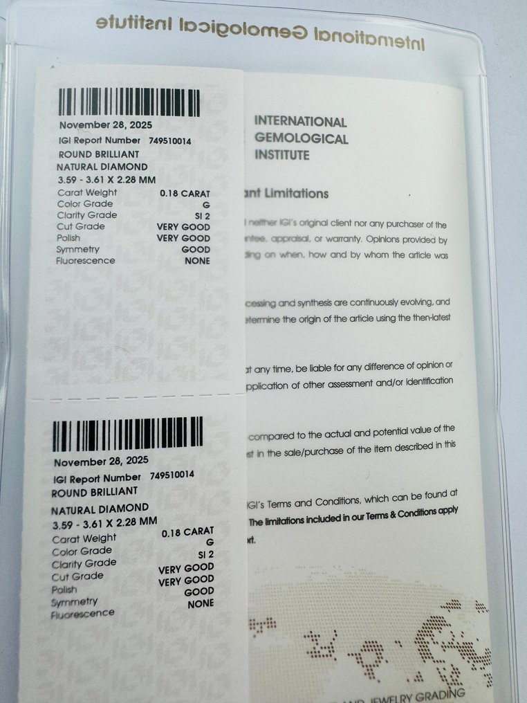 Zonder minimumprijs - 2 pcs Diamant (Natuurlijk) - 0.33 ct - Rond - G - SI2 - International Gemological Institute (IGI) - Matching Pair #3.2