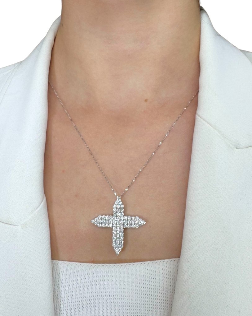 Κολιέ με μενταγιόν - 18 καράτια Λευκός χρυσός -  2.55ct. tw. Διαμάντι (Φυσικό) - Λαμπερό κολιέ #3.2