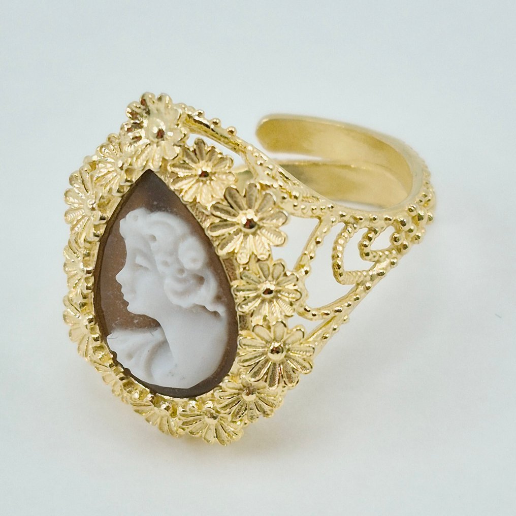 Ασημί, Gold-plated - Δαχτυλίδι - CAMMEO χειροποίητη χαραγμένη #3.2