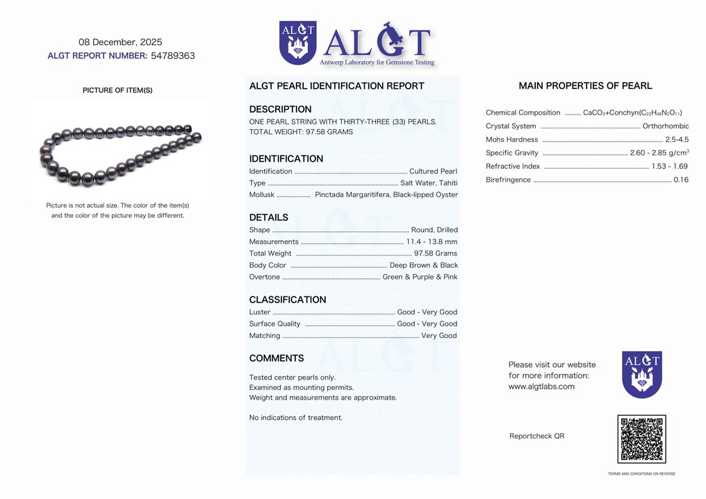 Collana - 14 carati Oro bianco, Perle Tahiti Certificate - 11,4x13,8 mm #4.3