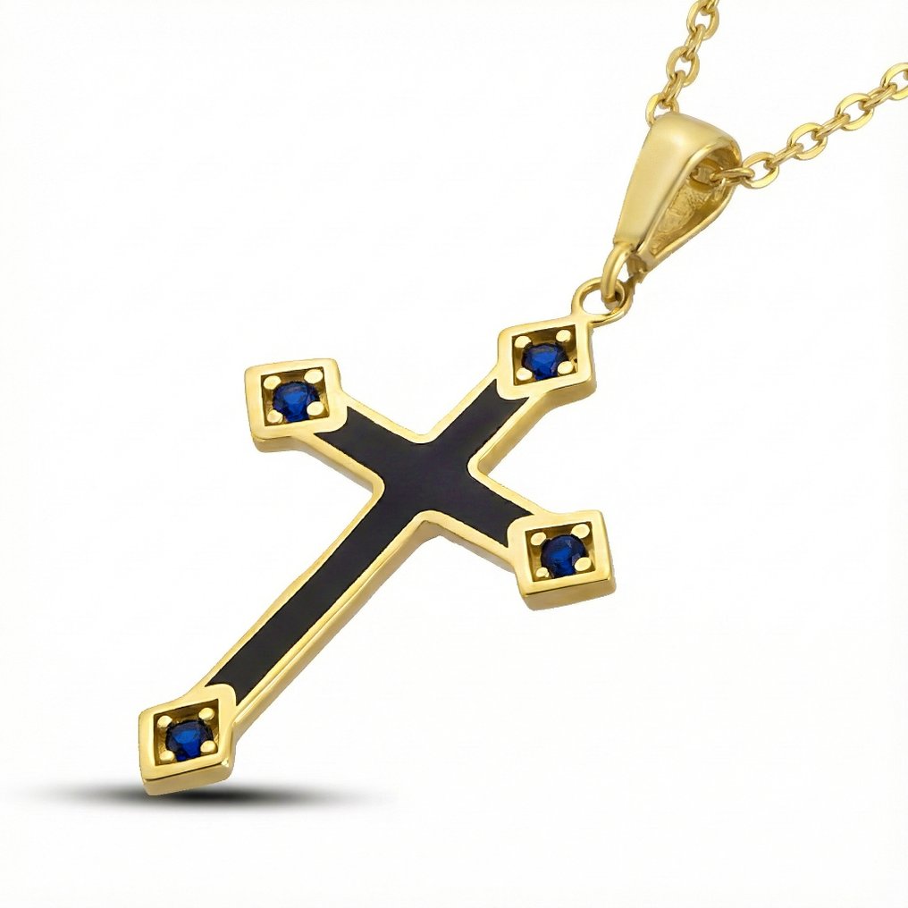 沒有保留價 - 頸鏈 - 14 克拉 黃金 - 0.04ct. tw. 藍寶石 #2.1