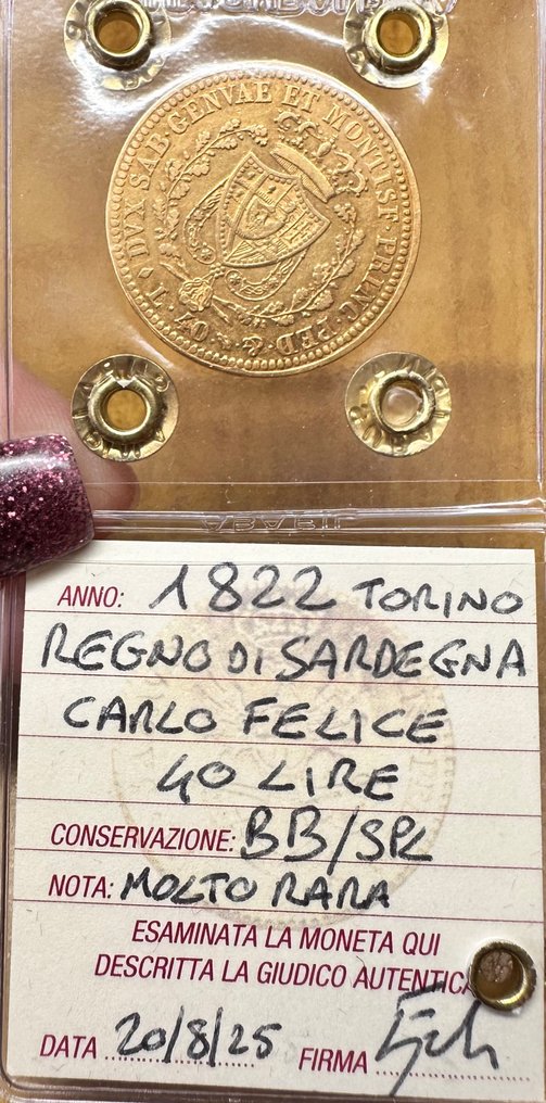 Włochy, Królestwo Sardynii Carlo Felice. 40 Lire 1822 - Torino #2.1
