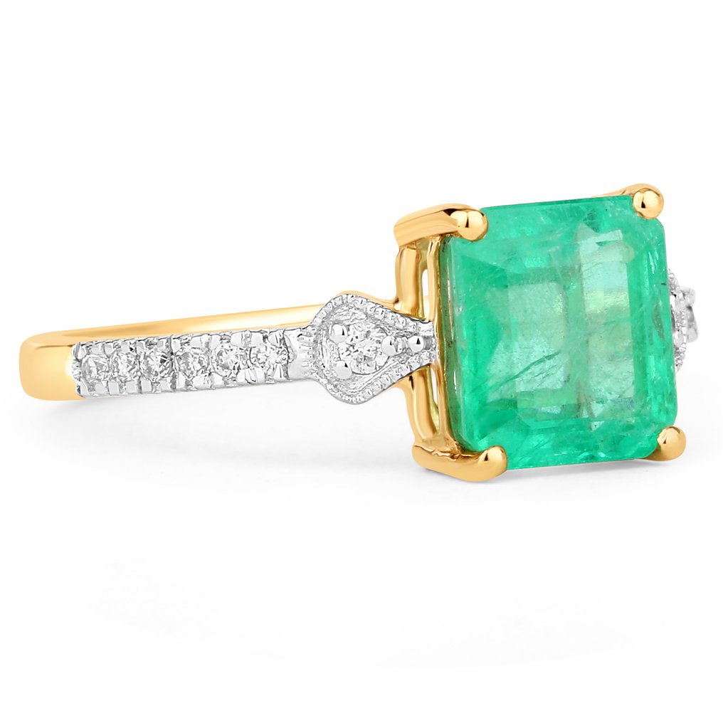 戒指 - 14 克拉 黃金 -  2.07ct. tw. 祖母綠 - 鉆石 #2.1