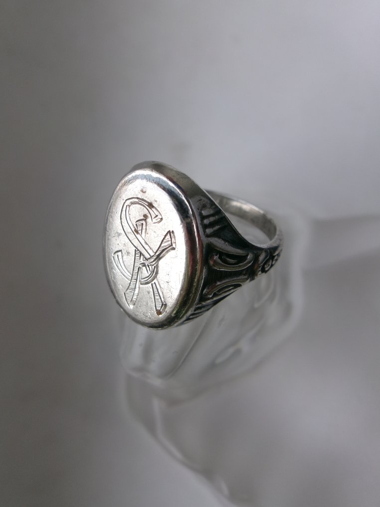 Srebro - Pierścionek - Pieczęć monogramu art déco. #1.0