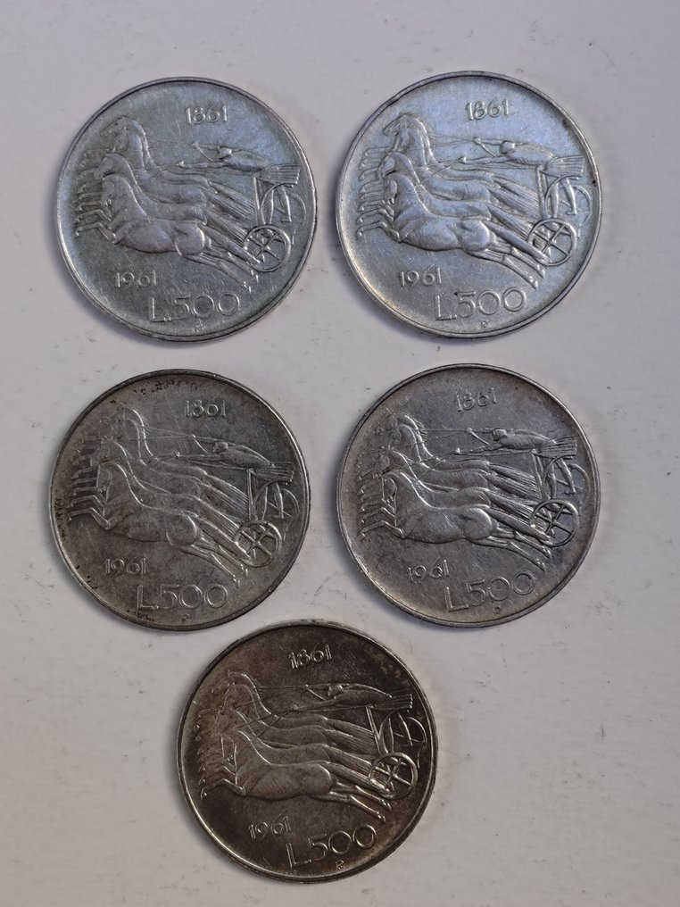 Italy, Republic 500 Lire argento (5 monete) (No reserve price) #1.0