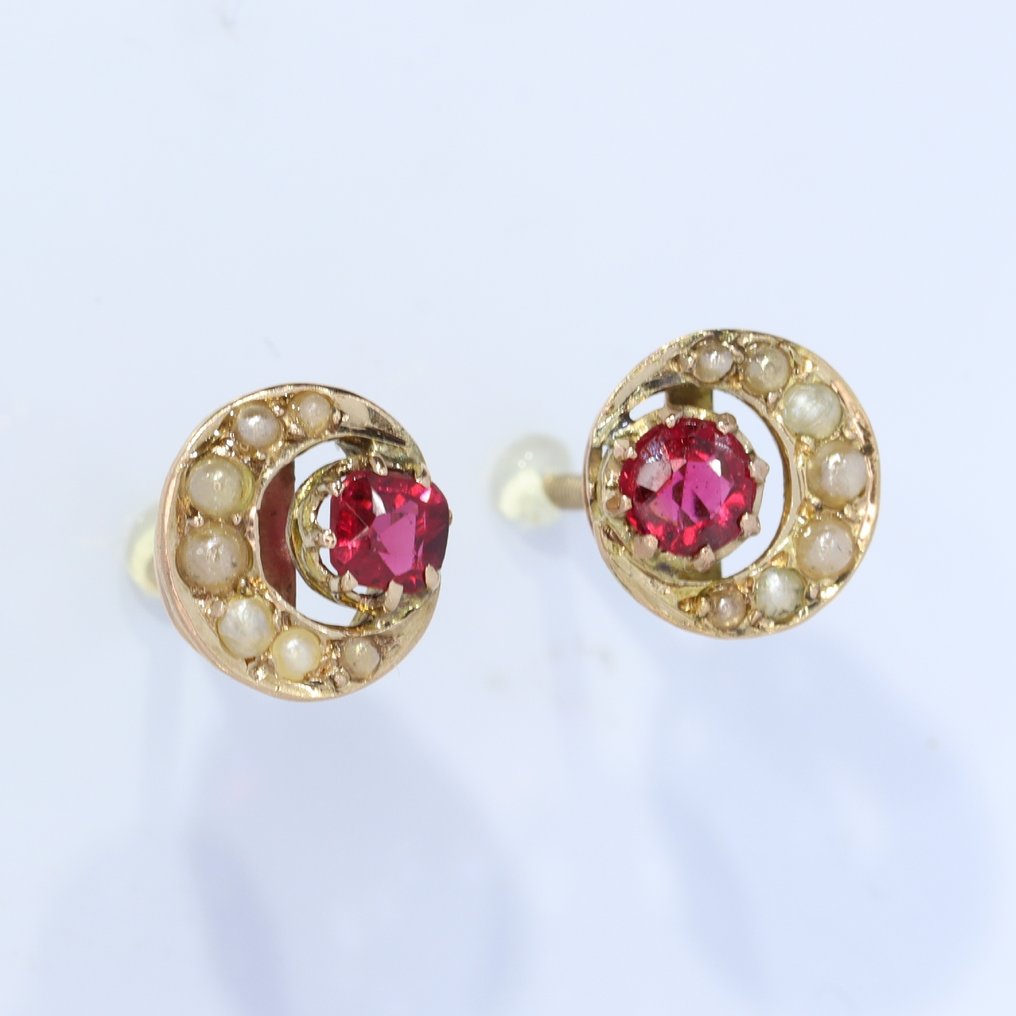 χωρίς τιμή ασφαλείας - Σκουλαρίκια - 14 καράτια Ροζ χρυσό - Μαργαριτάρι - Βίντατζ αντίκα 1900 #2.1