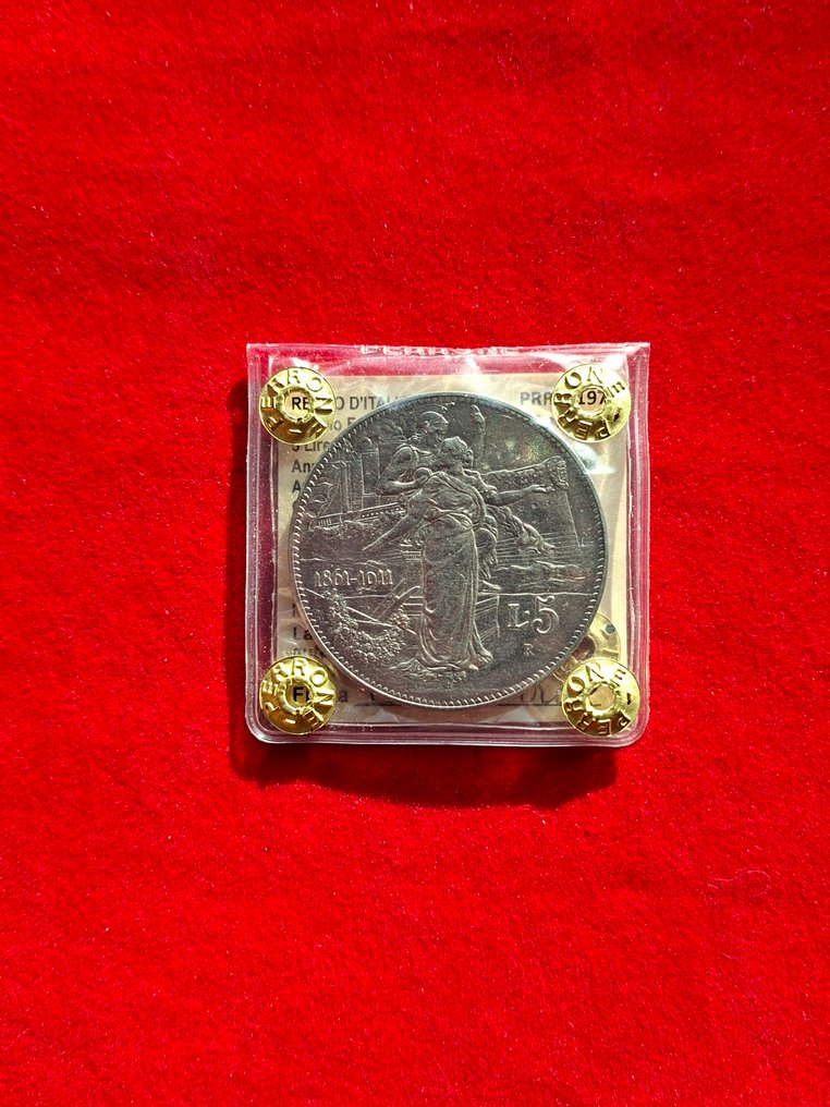 Italia, kuningaskunta Vittorio Emanuele III. 5 Lire 1911 "Cinquantenario" #4.3