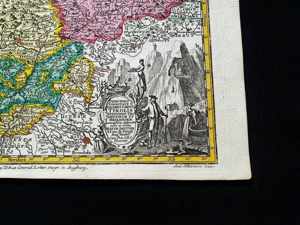 歐洲 - 意大利北部 / 提洛尔 / 特伦蒂诺 / 博尔扎诺 / 特伦托 / 布雷西亚 / 伦巴第; Matthaus Seutter / C. Lotter - Principali Dignitate Gaudens Comitatus Tirolis Episcopatus Tridentinum, et Brixiensem - 1721-1750 #4.3