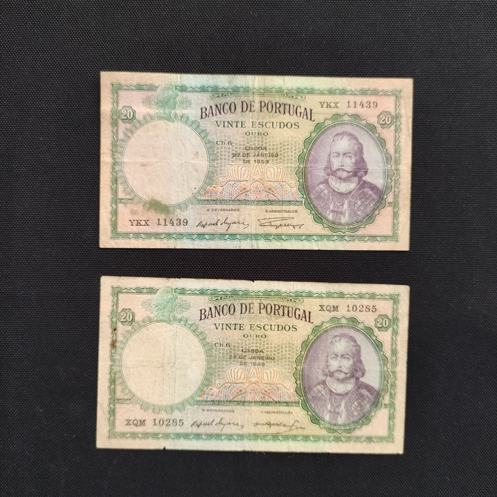 Portugal. - 2 x 20 Escudos 1959 - Pick 153b (Sem preço de reserva) #1.0