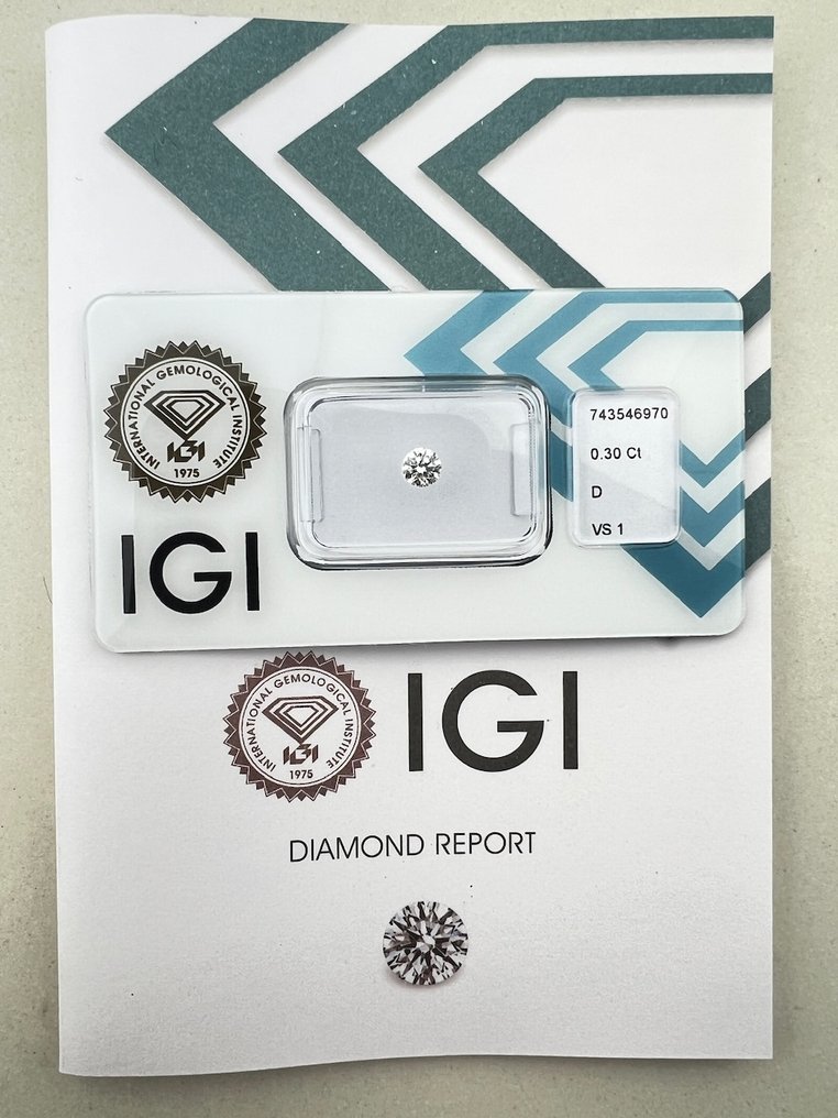 χωρίς τιμή ασφαλείας - 1 pcs Διαμάντι (Φυσικό) - 0.30 ct - Στρογγυλό - D (άχρωμο) - VS1 - International Gemological Institute (IGI) #1.0