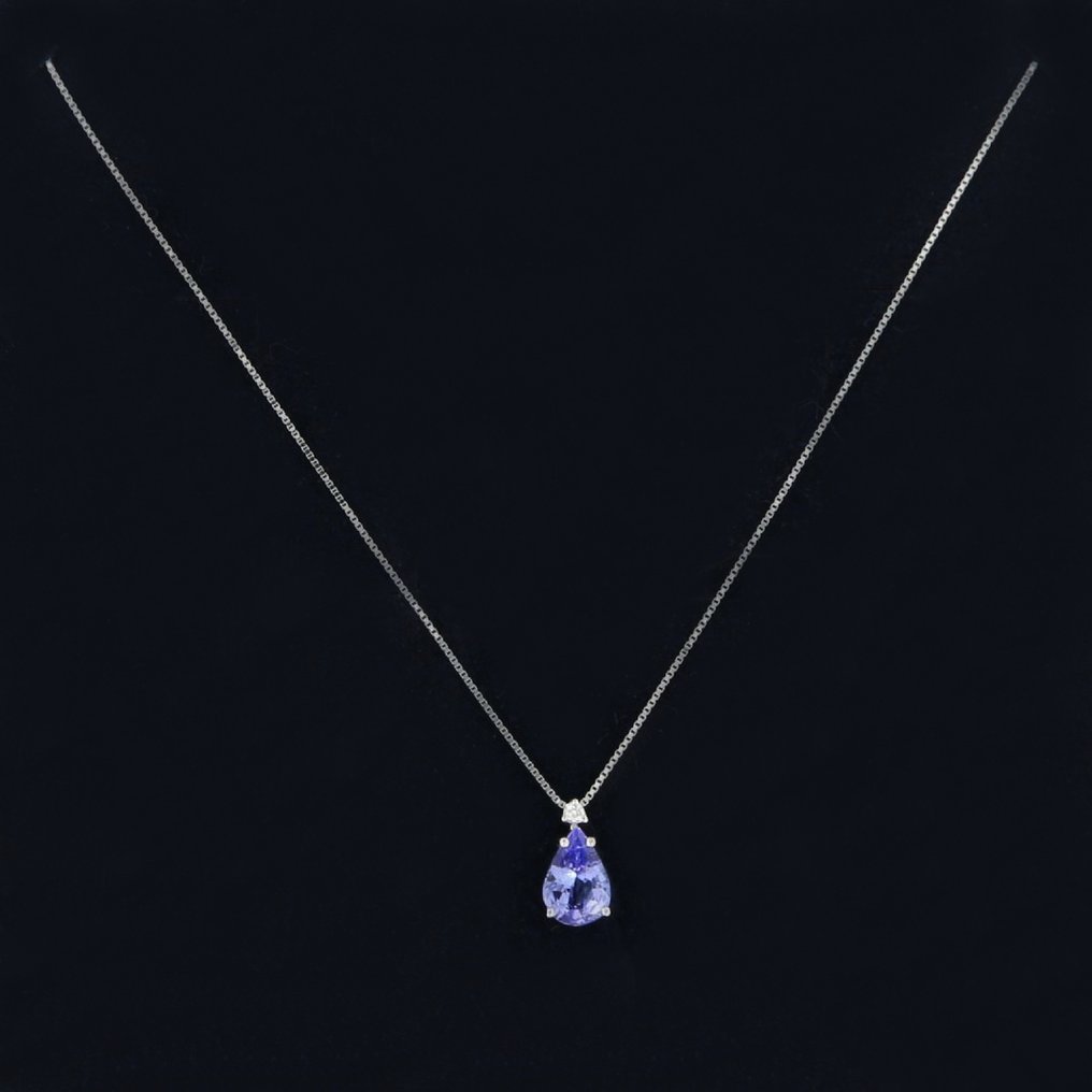 χωρίς τιμή ασφαλείας - Κολιέ - 18 καράτια Λευκός χρυσός - 0.66ct. tw. Τανζανίτης - Διαμάντι #1.0