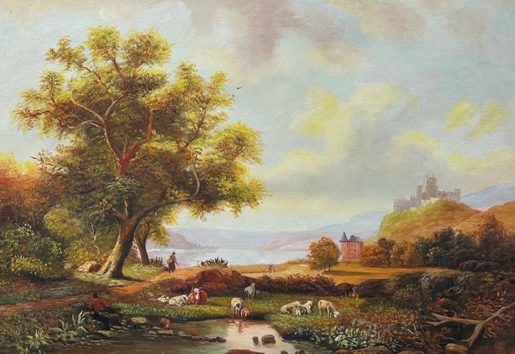 After Frederik Marianus Kruseman, 之后 - An Extensive River Landscape With A Castle On A Hill Beyond #1.0