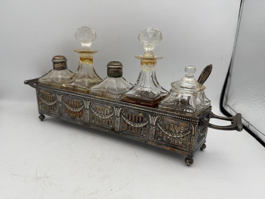 Alpacca - Olie-en-azijnstelletje (6) - Kristal, Nikkel-Zilver - Condiment Set #4.3
