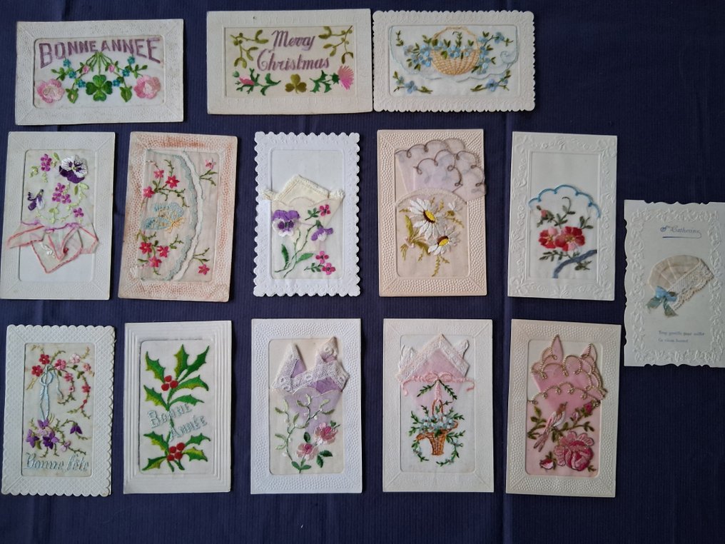 Szép kártyák, többek között feldolgozott textíliával. - Képeslap (38) - 1920-1940 #1.0