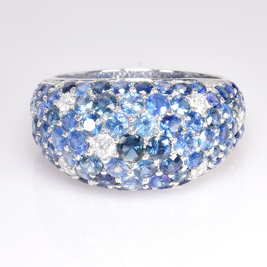 Δαχτυλίδι Πλατίνα -  5.53ct. tw. Ζαφείρι - Διαμάντι - Πιστοποιητικό GFCO #1.0