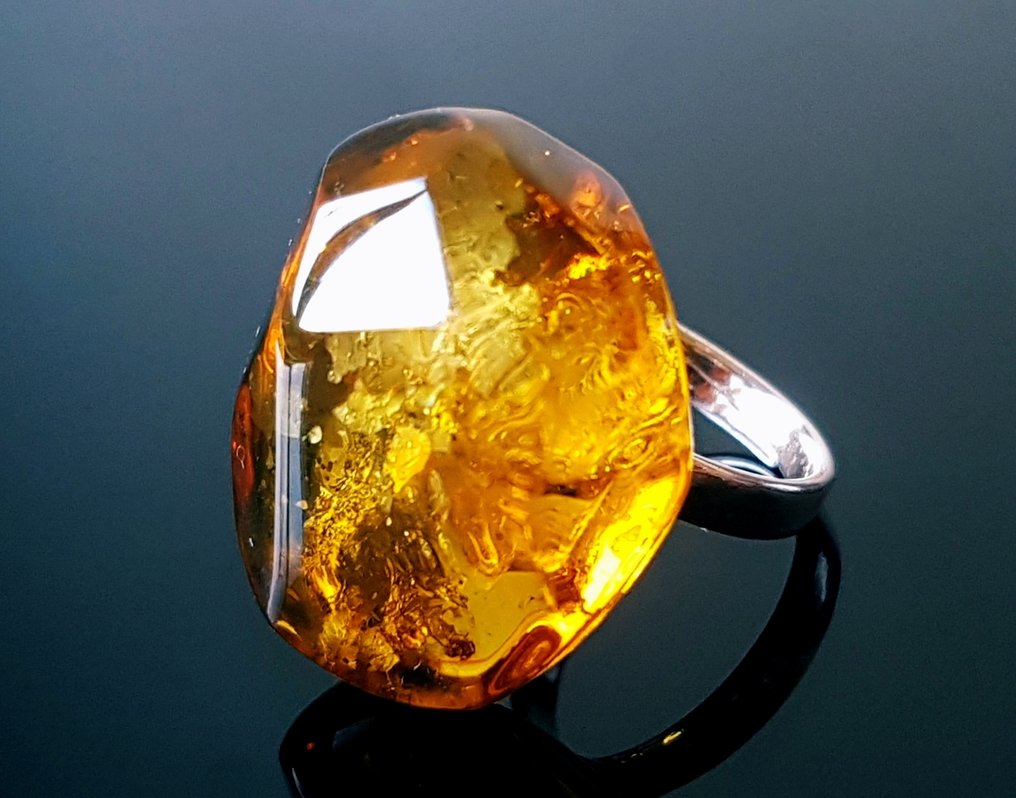 Πολύ σπάνιο φυσικό δαχτυλίδι από Baltic Amber με ενσωματωμένο απολίθωμα εντόμου - ΑΡΑΧΝΗ - Όμορφο με - Κεχριμπάρι (χωρίς τιμή ασφαλείας) #1.0