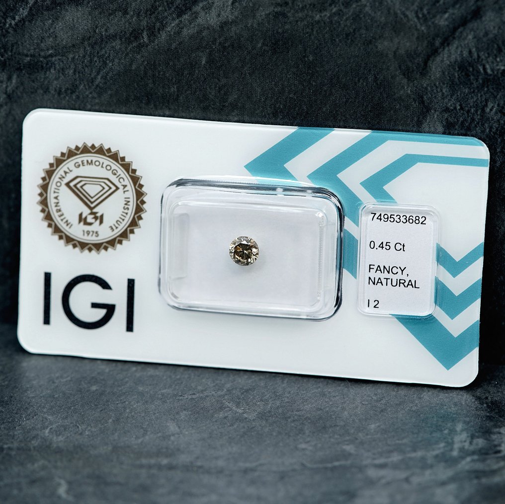 没有保留价 - 1 pcs 钻石  (天然色彩的)  - 0.45 ct - 圆形 - Fancy 稍帶灰色的 黄色 - I2 内含二级 - 国际宝石研究院（IGI） #2.1