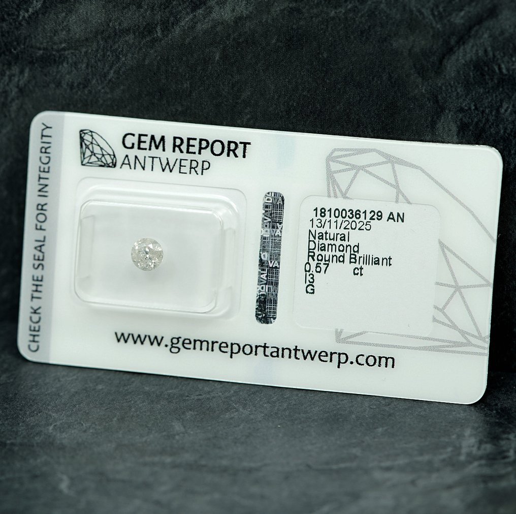 χωρίς τιμή ασφαλείας - 1 pcs Διαμάντι (Φυσικό) - 0.57 ct - Στρογγυλό - G - I3 - Gem Report Antwerp (GRA) #1.0