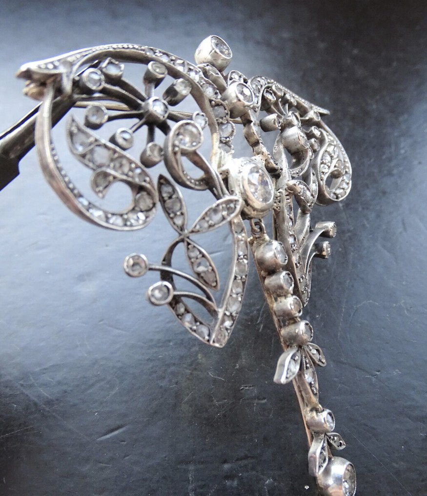 胸針 - 18 克拉 黃金, 銀 - 3.00ct. tw. 鉆石 (天然) - 鉆石 - Jugendstil 在巴黎 #4.3