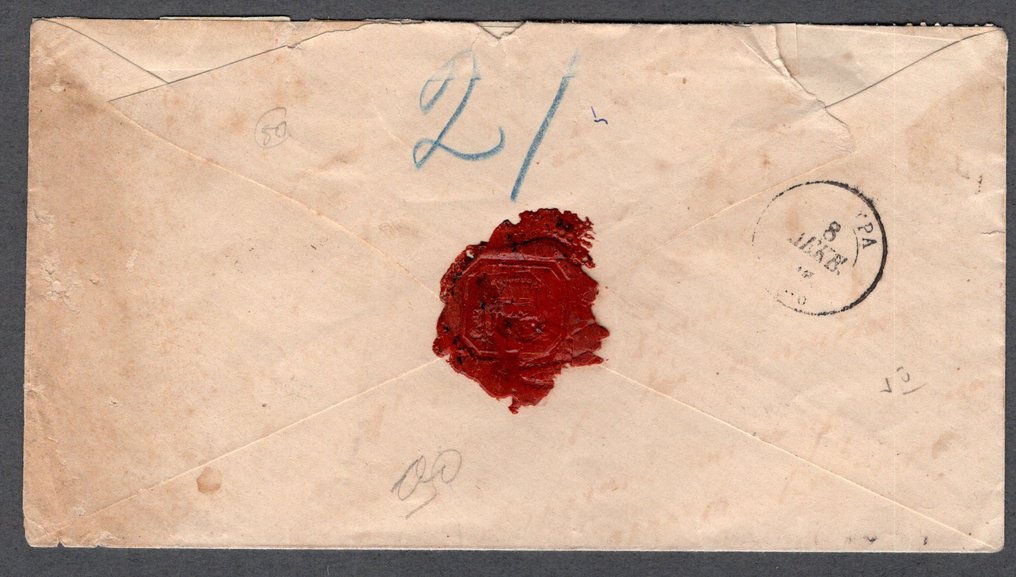 Austria - Austria 1870, Viena - Zante, sobrecubierta con 5 kreuzer insuficientes con 70 lepta de franqueo #1.0