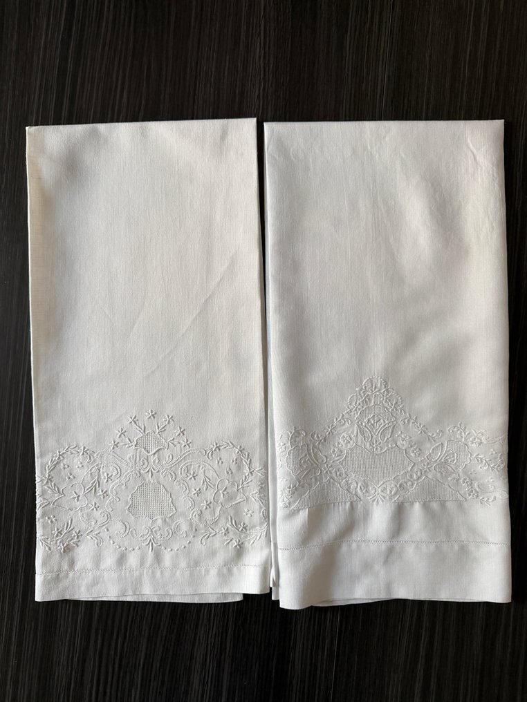 Asciugamani ricamati a mano - Reticello - Towel (2) - 105 cm - 74 cm - Pure Linen #2.1