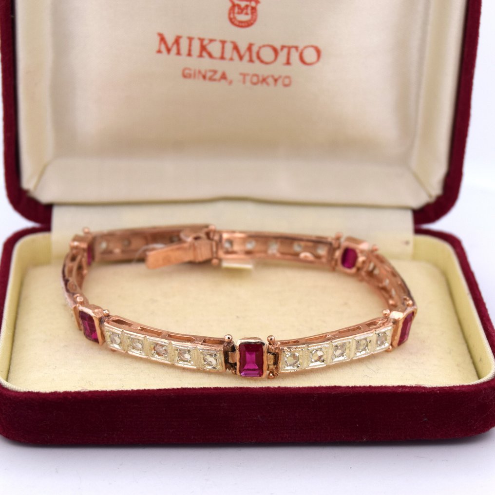 Senza prezzo di riserva - Bracciale - 9 kt Oro rosa - 6.00ct. tw. Rubino - Diamante - STILE ART DEC0' #1.0