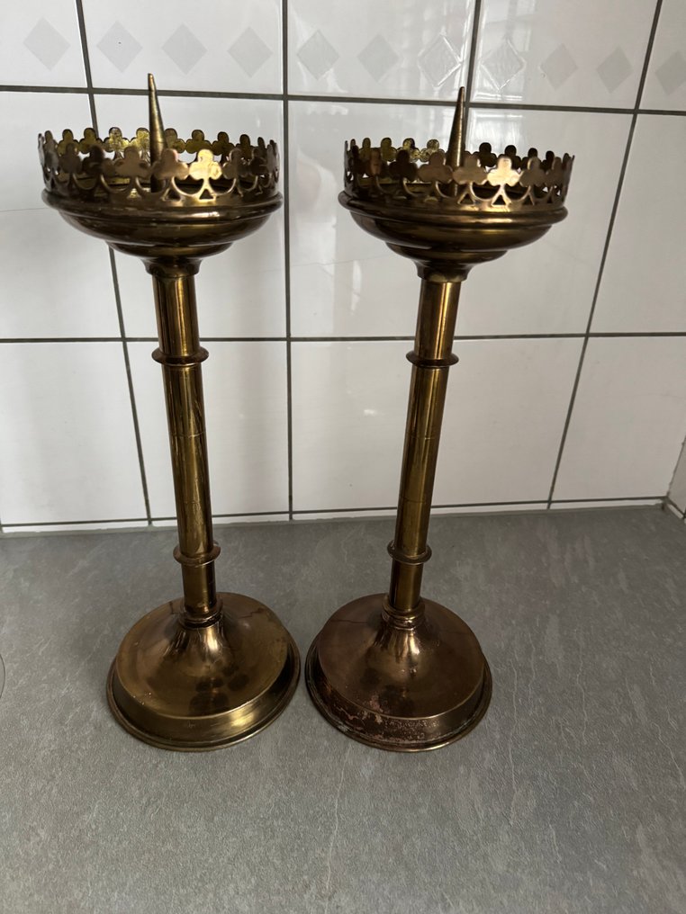 烛台 (2) - 镀金黄铜 - Altaar kandelaars - 40厘米 #2.1