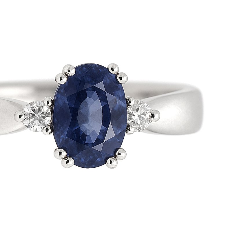 Ring - 18 karaat Witgoud -  1.09ct. tw. Saffier - Diamant #2.1