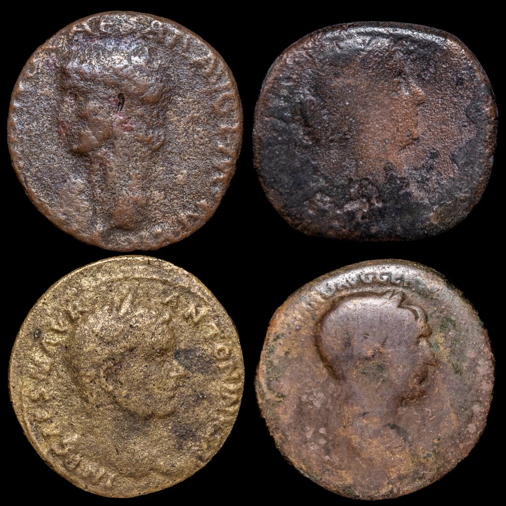 Impreiu Roman. Faustina I († AD 140/1). Lote de 4 monedas Sestercios y Ases Caracalla, Faustina, Claudio y Trajano (Fără preț de rezervă) #1.0