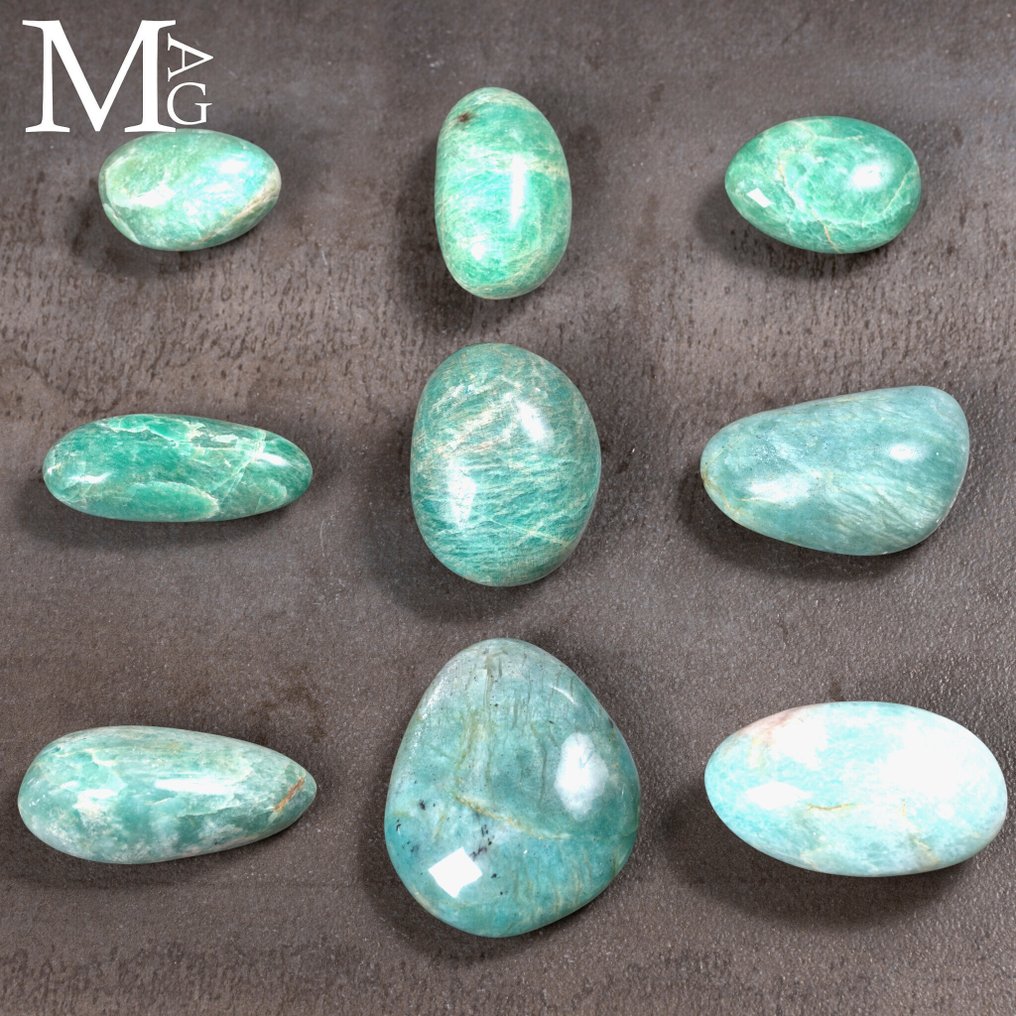 Σετ φυσικών πελματικών λίθων Amazonite – Μαδαγασκάρη (9 τεμάχια) - Ύψος: 55 mm - Πλάτος: 55 mm- 710 g #2.1