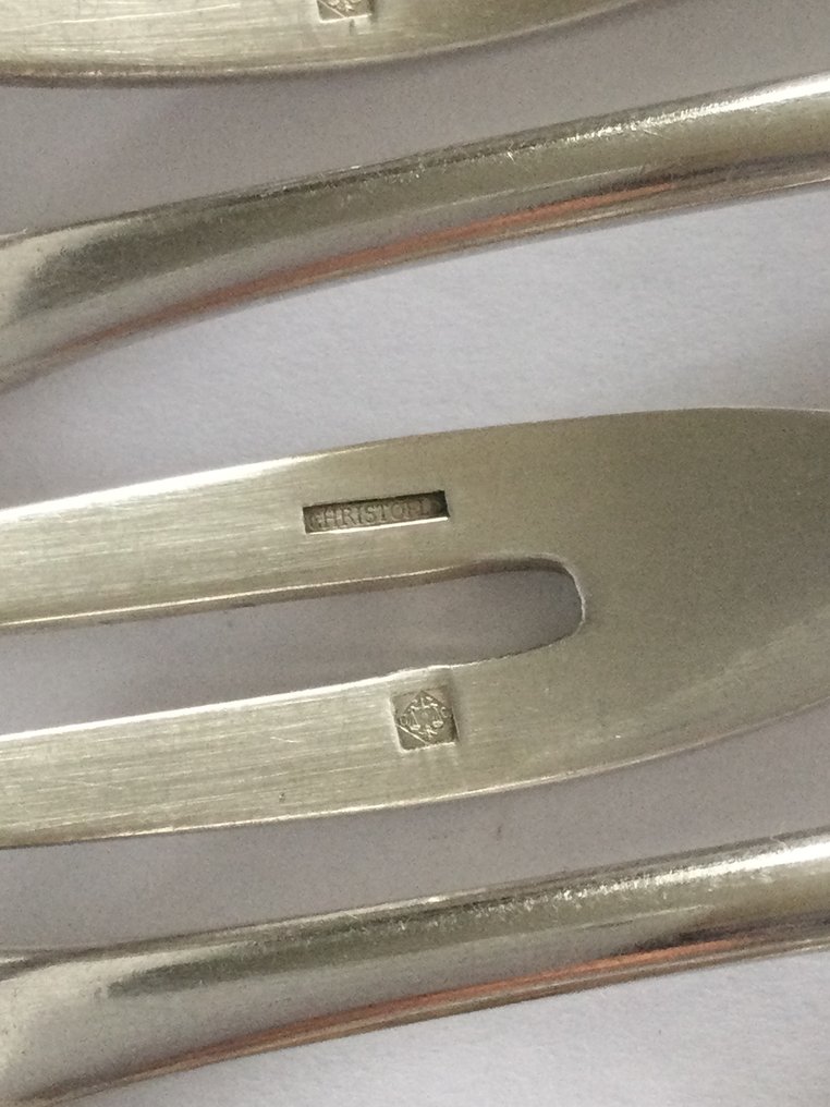 Orfèvrerie Christofle Paris , vorkjes voor het degusteren van zeevruchten of Wijngaardslakken - Bestekset (12) - Verzilverd #4.3