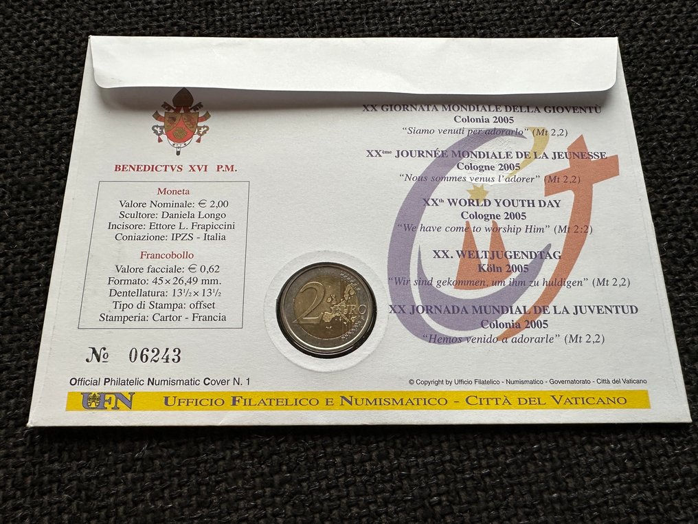 Βατικάνο. 2 Euro 2005 "Giornata Mondiale della Gioventù" - Busta Filatelico Numismatica (χωρίς τιμή ασφαλείας) #2.1