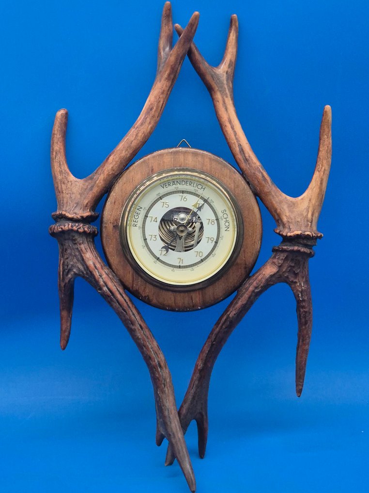 Jagdstil-Barometer – fa keret vadászati stílusban, agancs utánzattal – mechanikus barométer - Fa #1.0