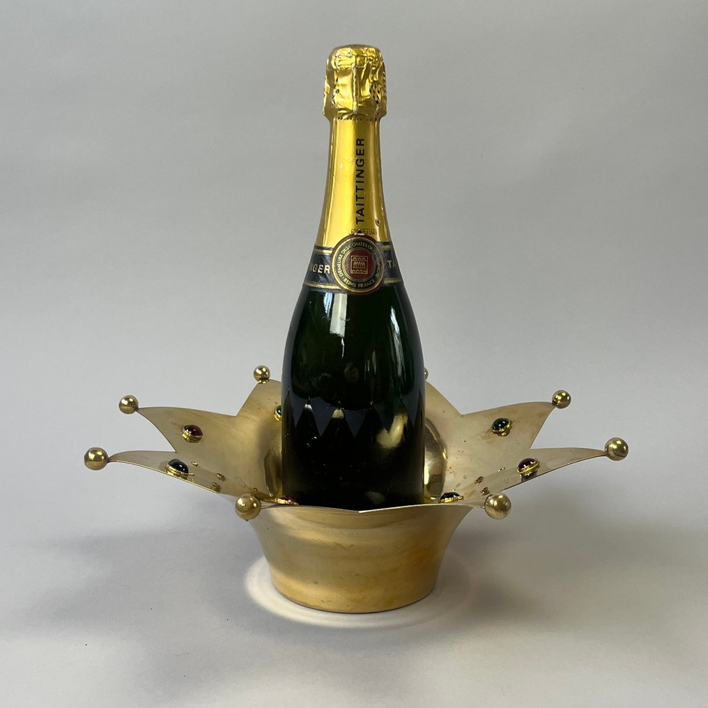 Σουβέρ μπουκαλιών -  Βινταζ - Διακοσμητικό καλάθι πάγου ή κρασιού - Στέμμα με γυάλινα καμπαρόν - Ορείχαλκος, Γυαλί #4.3