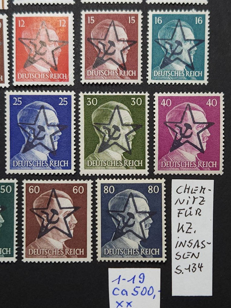 Allied Occupation - Germany (Soviet zone) 1945 - Soviet Zone Chemnitz (for concentration camp inmates) flawless concealment. - Michel Nr. 1-19 #4.3