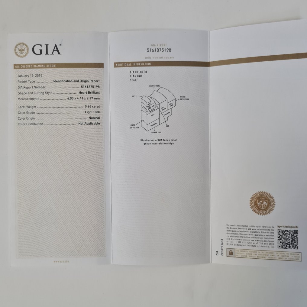 1 pcs 钻石  (天然色彩的)  - 0.26 ct - 心形 - Light 粉红色 - SI2 微内三含级 - 美国宝石研究院（GIA） #4.3